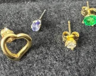 Single Earring Collection Diamond, Emerald, Tanzanite Heart Charm