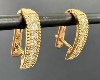 Trice Jewelers 14K Rose Gold Diamond Hoop Earrings 3 4 Length, 2.62g