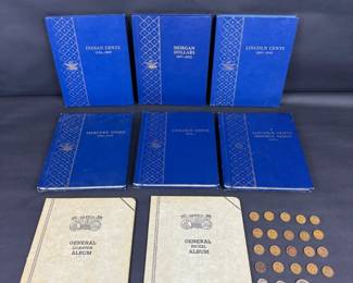 Collection of 8 Partial Coin Albums Lincoln, Indian, Mercury, Morgan, and General Albums