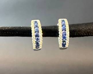 03 14K White Gold Sapphire Diamond Hinged Hoop Earrings .70ct TW Blue Sapphires .31ct TW Diamonds