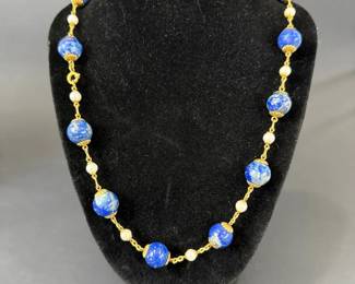Gorgeous and Unique Lapis Lazuli and Cultured Pearl necklace