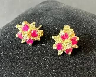 Ruby Diamond Cluster Earrings