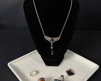 Sterling Silver Lot Rings and Necklace
