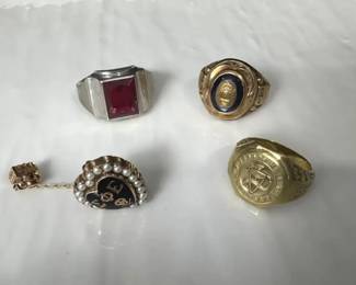 Vintage 10K Gold and Sterling Ring Lot Fraternal, Class, and School Rings 23.3g