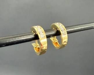 Trice Jewelers 14K Yellow Gold Diamond Hoop Earrings 1 2 Length, 2.46g