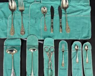 Tiffany Co. Audubon Sterling Silver Flatware Serving Set 12 Pieces c 1871, Edward C. Moore