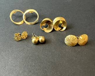 14K Gold Earrings Mixed Styles Studs, Hoops, Drops Total Weight 7.25g