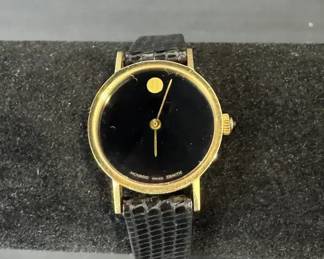 Vintage Movado Museum Watch 14K Gold Swiss Zenith Black Dial w Box Strap
