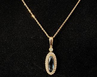 Rose Gold Necklace with MarquiseCut Smoky Quartz and Diamond Halo