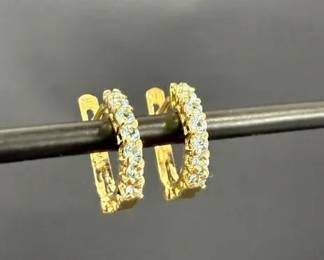Trice Jewelers 14K Yellow Gold Hoop Earrings with Blue Topaz Accents 1 2 Length, 2.18g