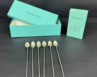 Tiffany Co. Sterling Silver LeafForm Iced Tea Stirring Spoons Set of 6 with Boxes Polishing