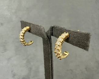 Trice Jewelers 14K Yellow Gold Diamond HalfHoop Stud Earrings 1 2 Length, 2.92g