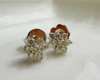 White Gold Diamond Cluster Stud Earrings