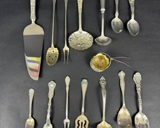 Assorted Sterling Silver Flatware Serving Utensils 15 Pieces c. Late 19thEarly 20th Century