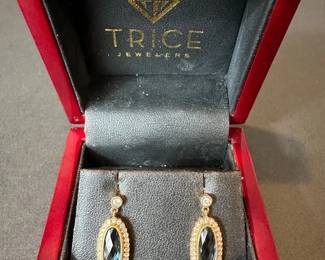 14K Rose Gold London Blue Topaz Diamond Halo Earrings