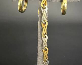 14K Italy TwoTone Gold Bracelet 9.77g 14K Gold Hoop Earrings 3.86g