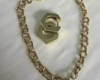14K Yellow Gold Hoop Earrings Chain Bracelet Set, 8.72g Total Weight