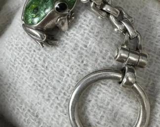 Tiffany Co. Sterling Silver Frog Keychain Italian .925 Enamel Design, 34.40 Grams