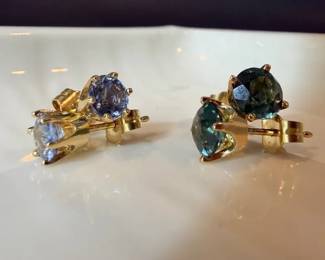 Green Tourmaline Light Blue Stone earrings 14K studs