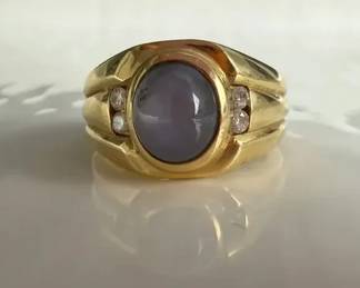 14K Yellow Gold Star Sapphire Diamond Ring 8.6ct Cabochon with Diamond Accents
