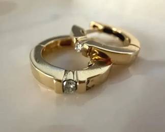 14K Yellow Gold Diamond Hoop Earrings
