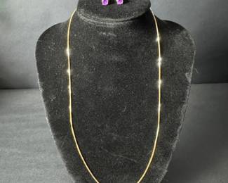 14K Yellow Gold Necklace Amethyst Stud Earrings Lot