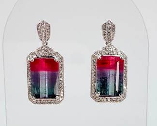 Watermelon Toumaline and diamond Earrings