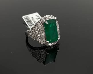 Platinum Emerald and Diamond Ring