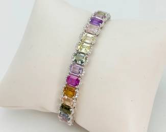 Multi Color Sapphire and Diamond Bracelet