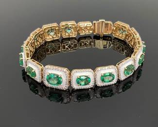 Gold Emerald and Diamond Bracelet