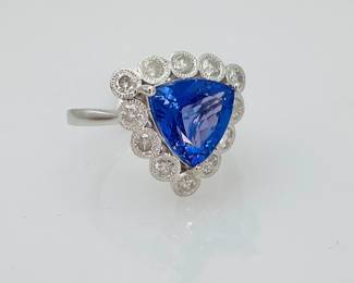 Platinum Tanzanite and diamond Ring