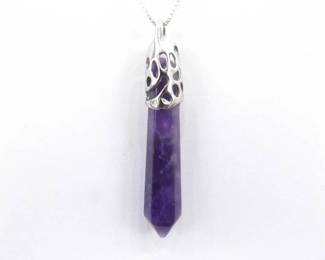 .925 Sterling Silver Amethyst Healing Crystal Pendant Necklace
