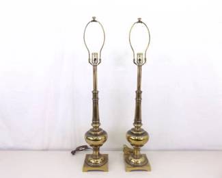 2 Vintage Stiffel Hollywood Regency Brass Table Lamps
