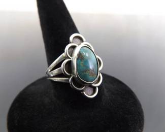 .925 Sterling Silver Turquoise Cabochon Ring Size 5.75
