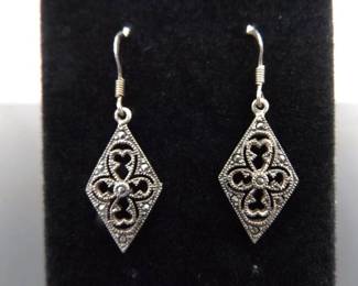 .925 Sterling Silver Art Nouveau Dangle Hook Earrings
