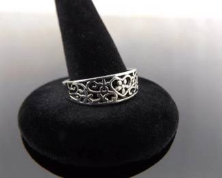 .925 Sterling Silver Scrolled Heart Ring Size 10
