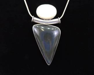 LARGE .925 Sterling Silver Labradorite Mother of Pearl Accented Pendant Necklace
