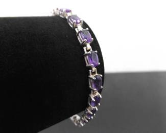 .925 Sterling Silver Amethyst Tennis Bracelet
