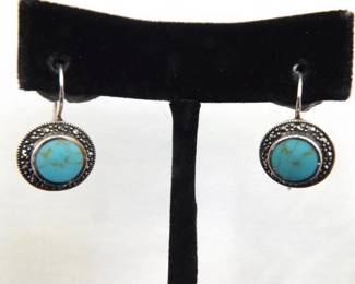 .925 Sterling Silver Art Nouveau Howlite Cabochon Hook Hook Earrings
