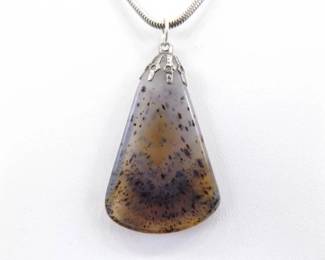 .925 Sterling Silver Moss Agate Pendant Necklace
