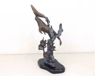SOLID Bronze 13" Whale Sculpture Statue
