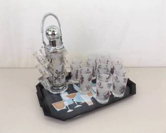 Vintage Mid Century Modern Barware and Serving Tray
