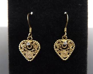 .925 Sterling Silver Vermeil Heart Earrings

