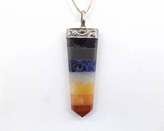 .925 Sterling Silver Multi Stone Healing Pendant Necklace
