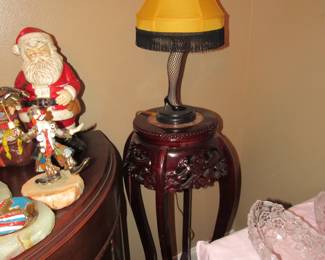 One of 2 marble top mahogany stands