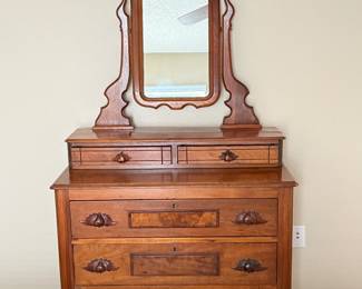 Antique Victorian Eastlake Style Walnut Vanity Chest