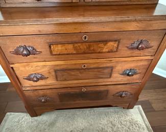 Antique Victorian Eastlake Style Walnut Vanity Chest