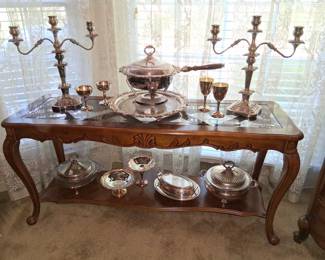 Silverplate candlesticks and more