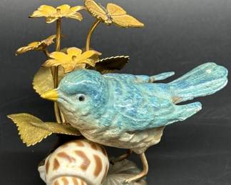 Vintage Enameled Porcelain over Brass Bluebird