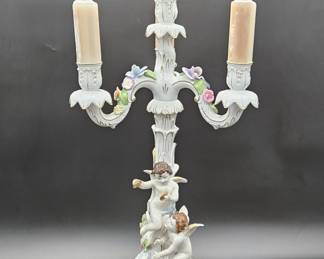 Dresden 4-Arm Candelabra w/ Flower & Cupid, 1/2